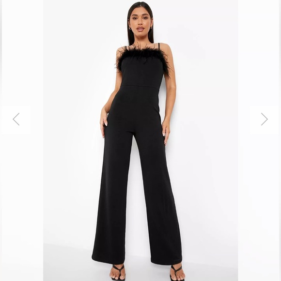 {Boohoo} Strappy Feather Wide Leg Jumpsuit - NEW, WEDDING, BIRTHDAY - Picture 5 of 9